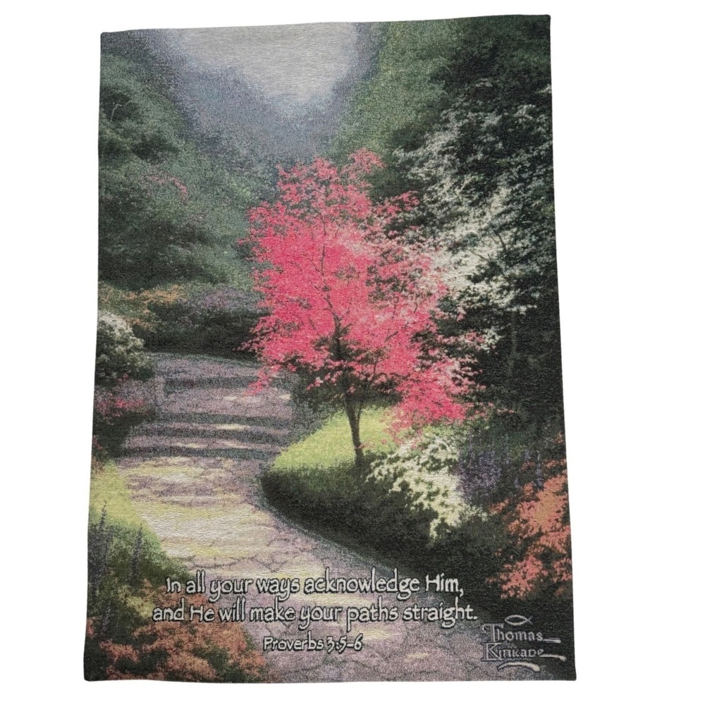 Thomas Kinkade Afternoon Tapestry Wall Hanging Proverbs 3:5-6 Woven Art 26x36